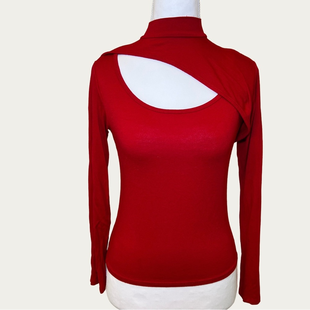 Wild Love Red Cut-Out Long‎ Sleeve Bodycon Top Size Small